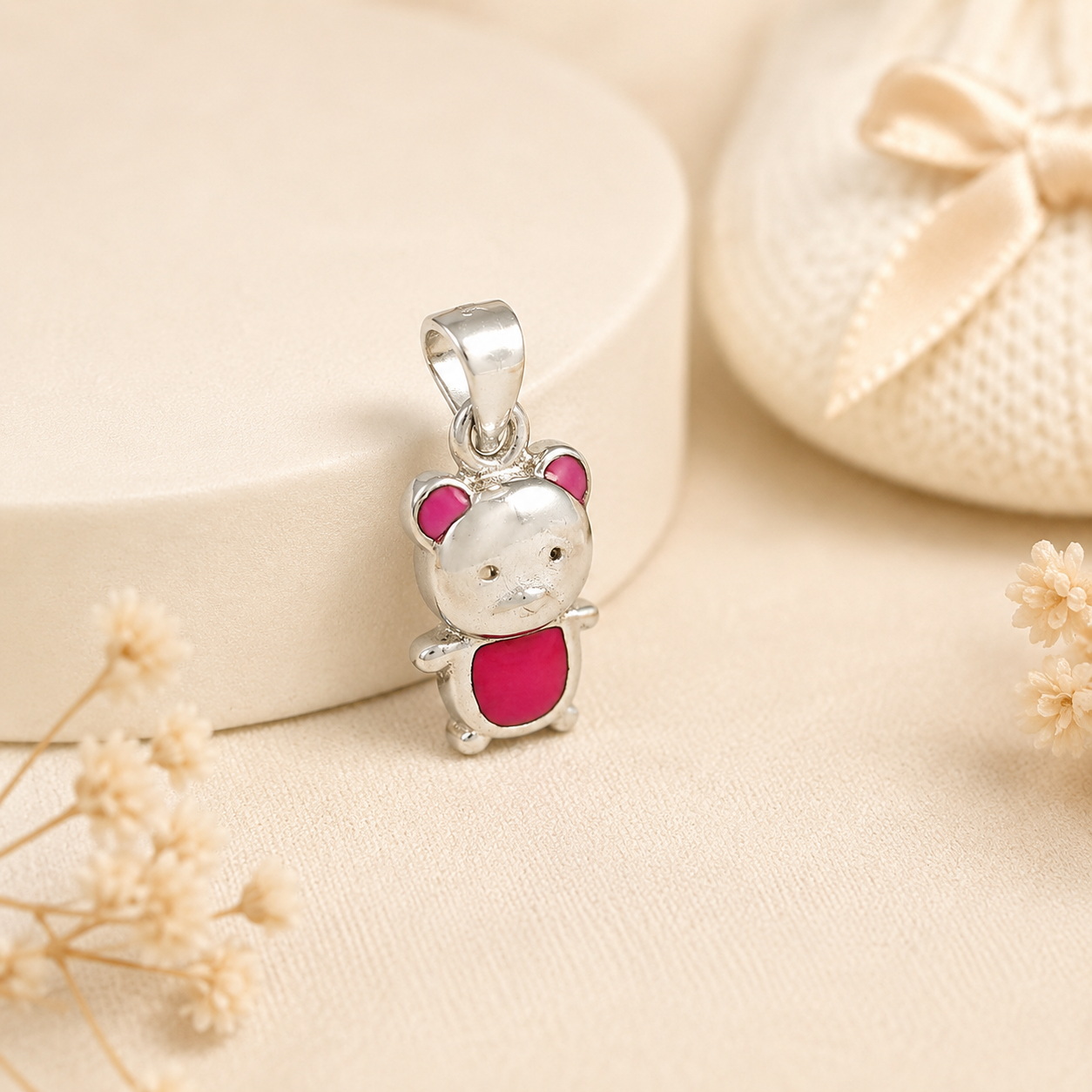 Teddy Bear Designed Silver Pendant For Baby