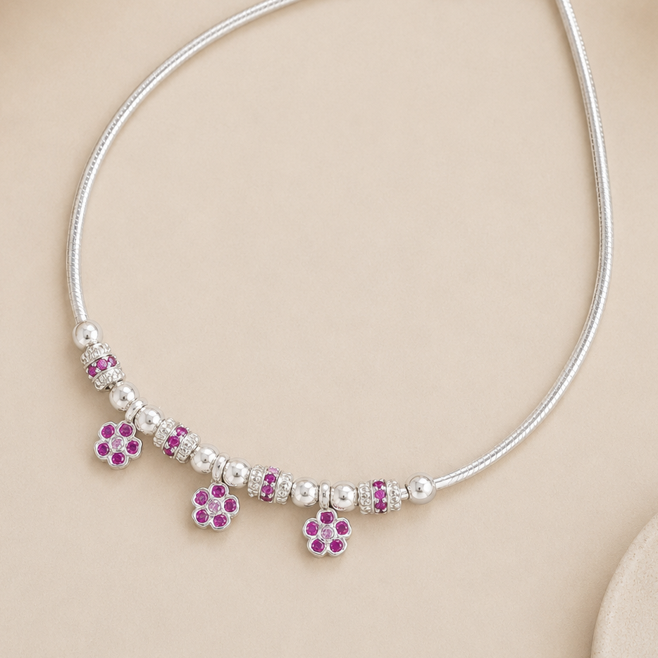 Aabha Floral Elegance Silver Anklets
