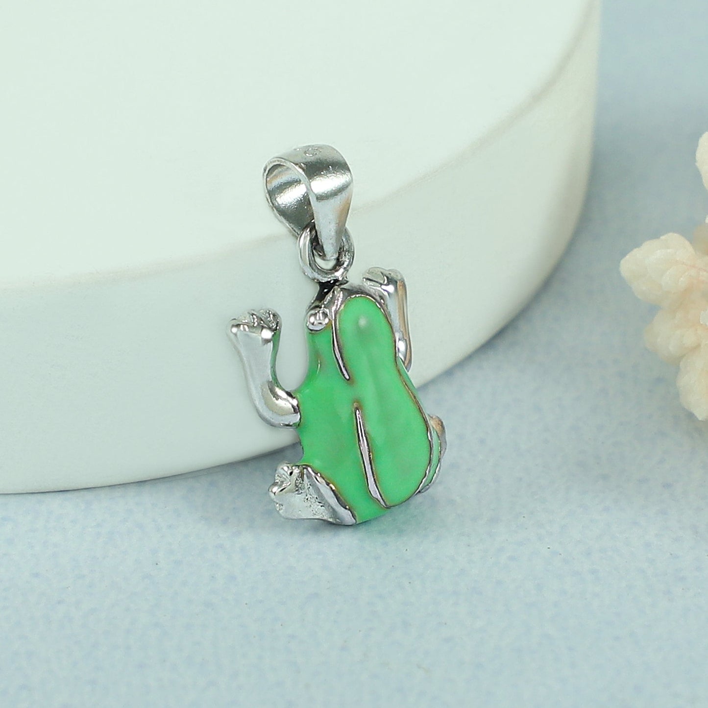 Frog Green Enamel Silver Pendant For Baby