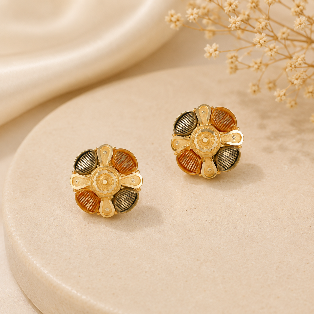 Devika Floral Fusion Gold Earrings