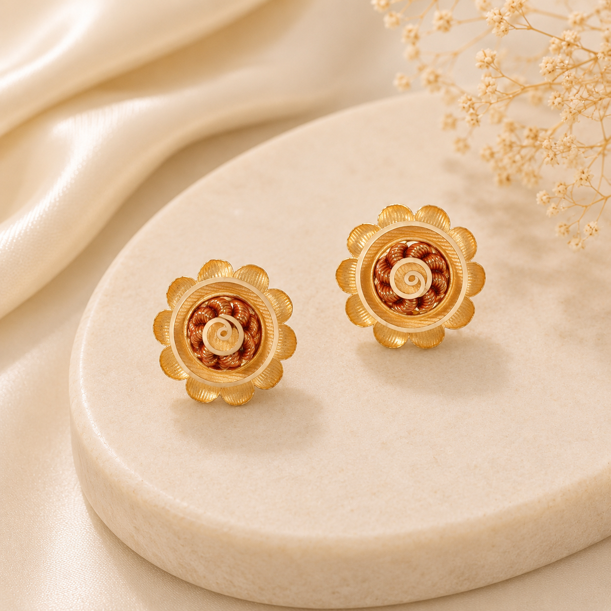 Elvika Spiral Floral Gold Earrings