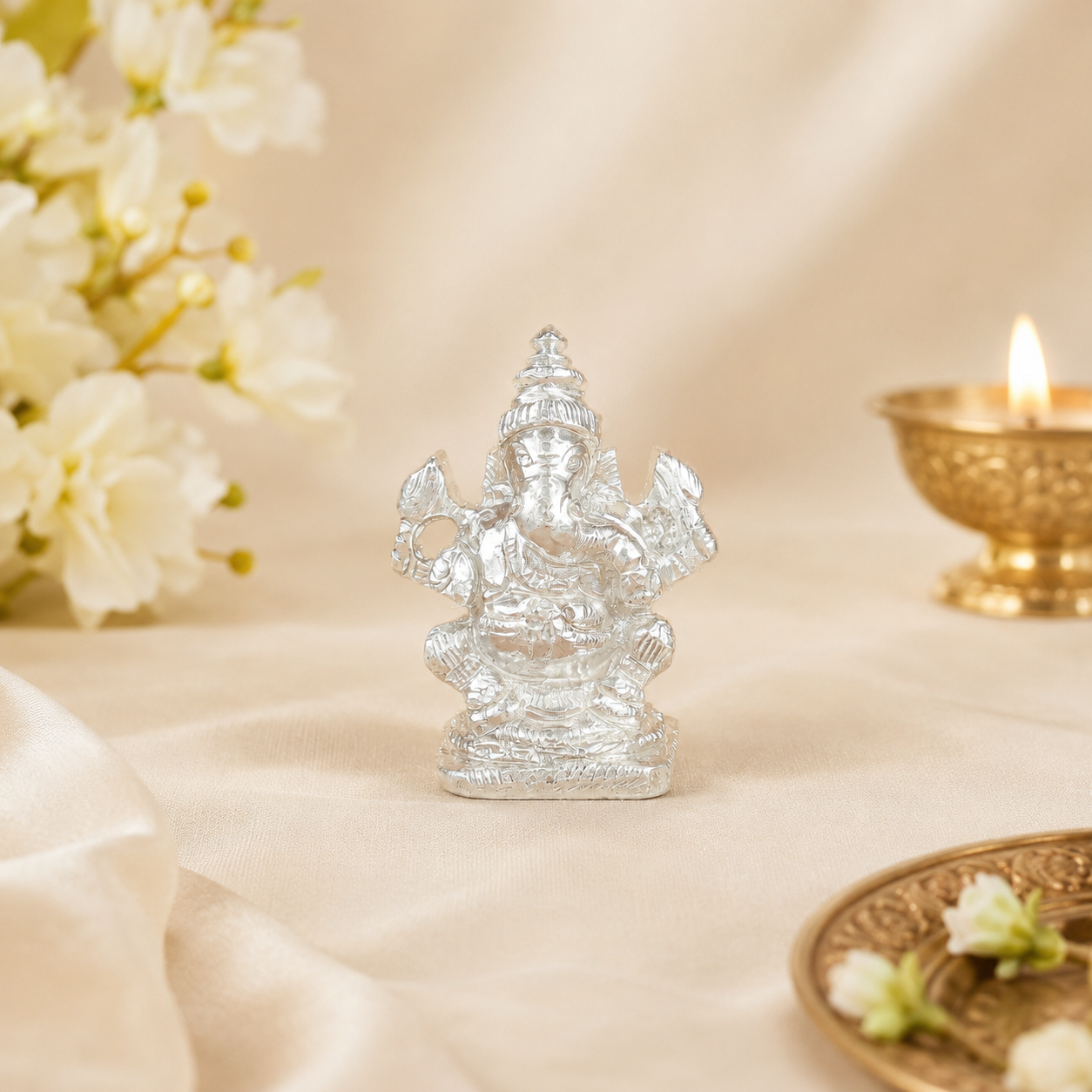 Gleaming Ganesha Silver Idol