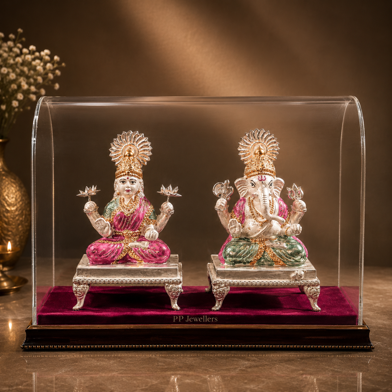 Beautiful Laxmi Ganesha Silver Idol
