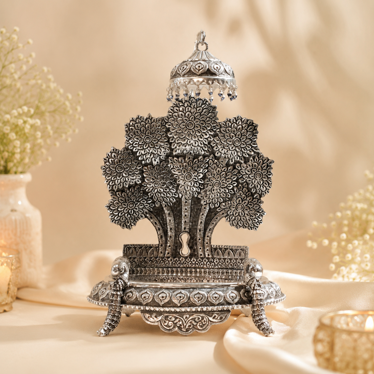 Floral Tree Silver Singhasan