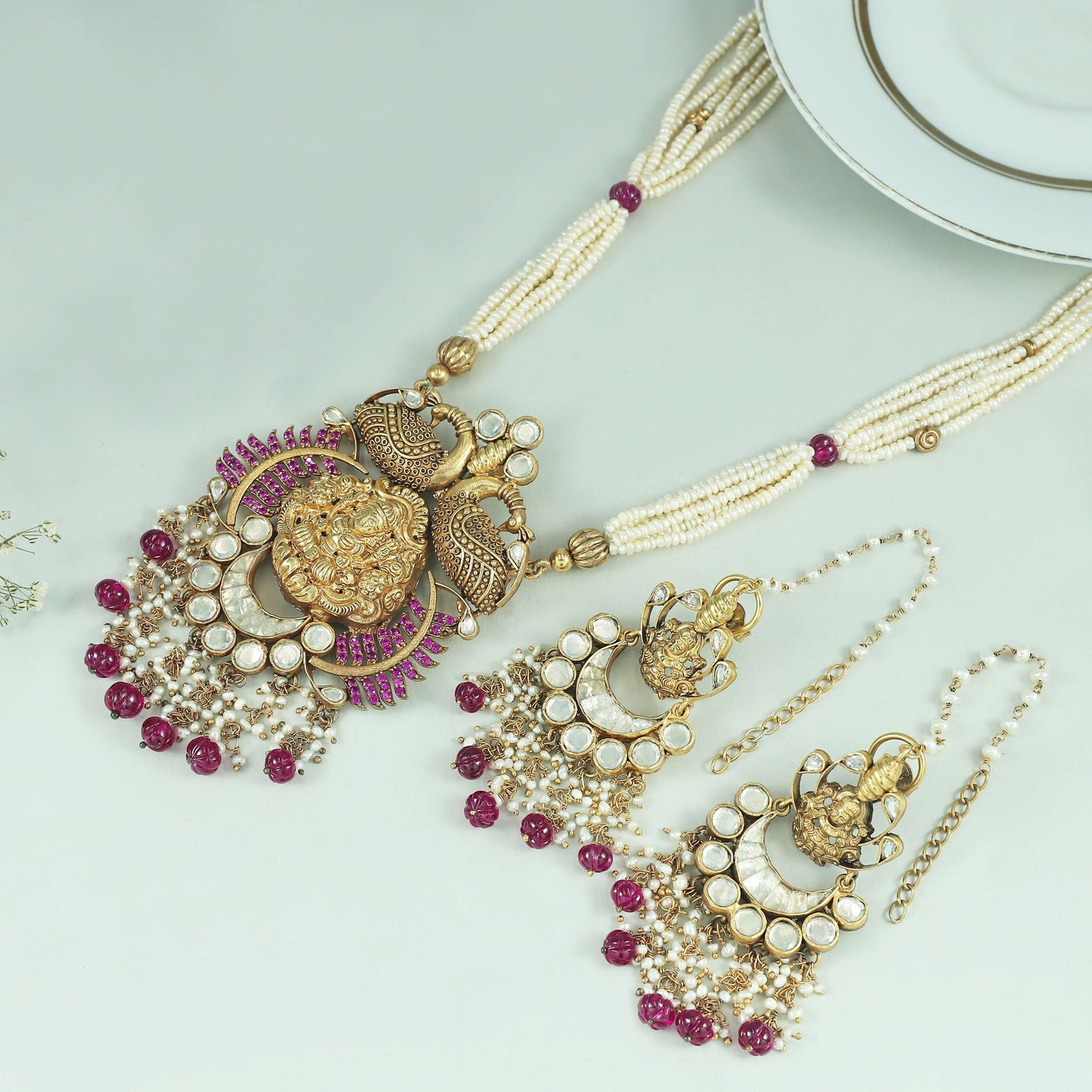 Multi Layer Bead Silver Necklace Set