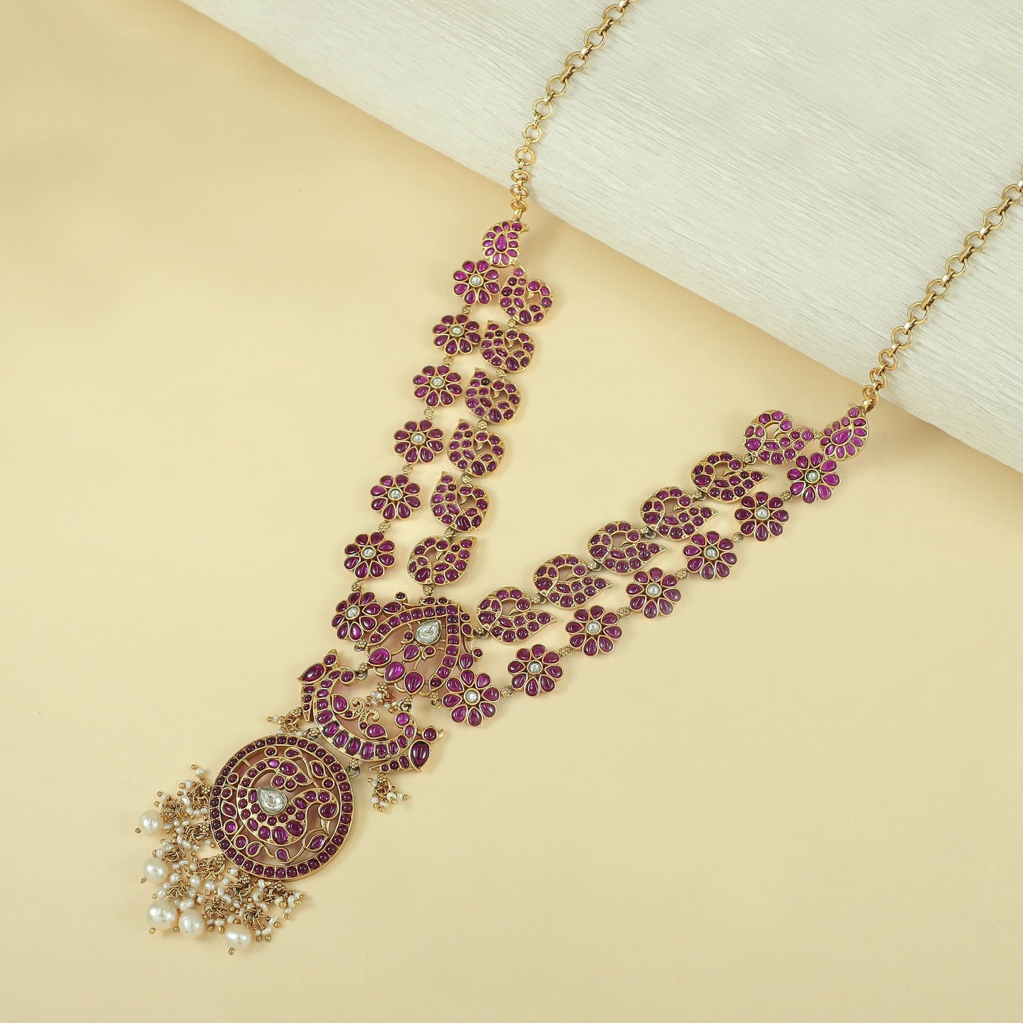 Anvika Floral & Paisley Design Silver Necklace