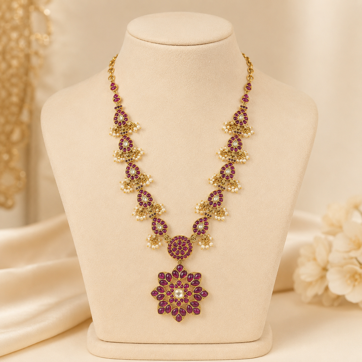 Anvika Floral Delicate Cluster Silver Necklace