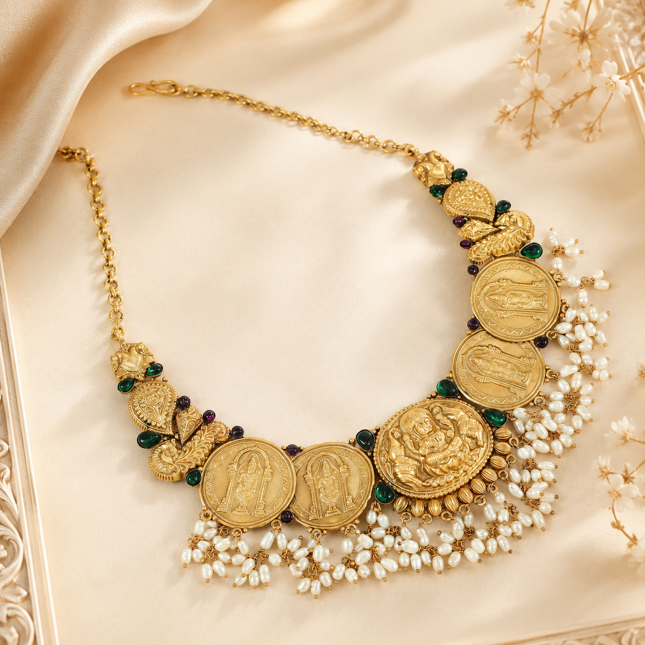 Akshara Temple Coin Design Silver Necklace