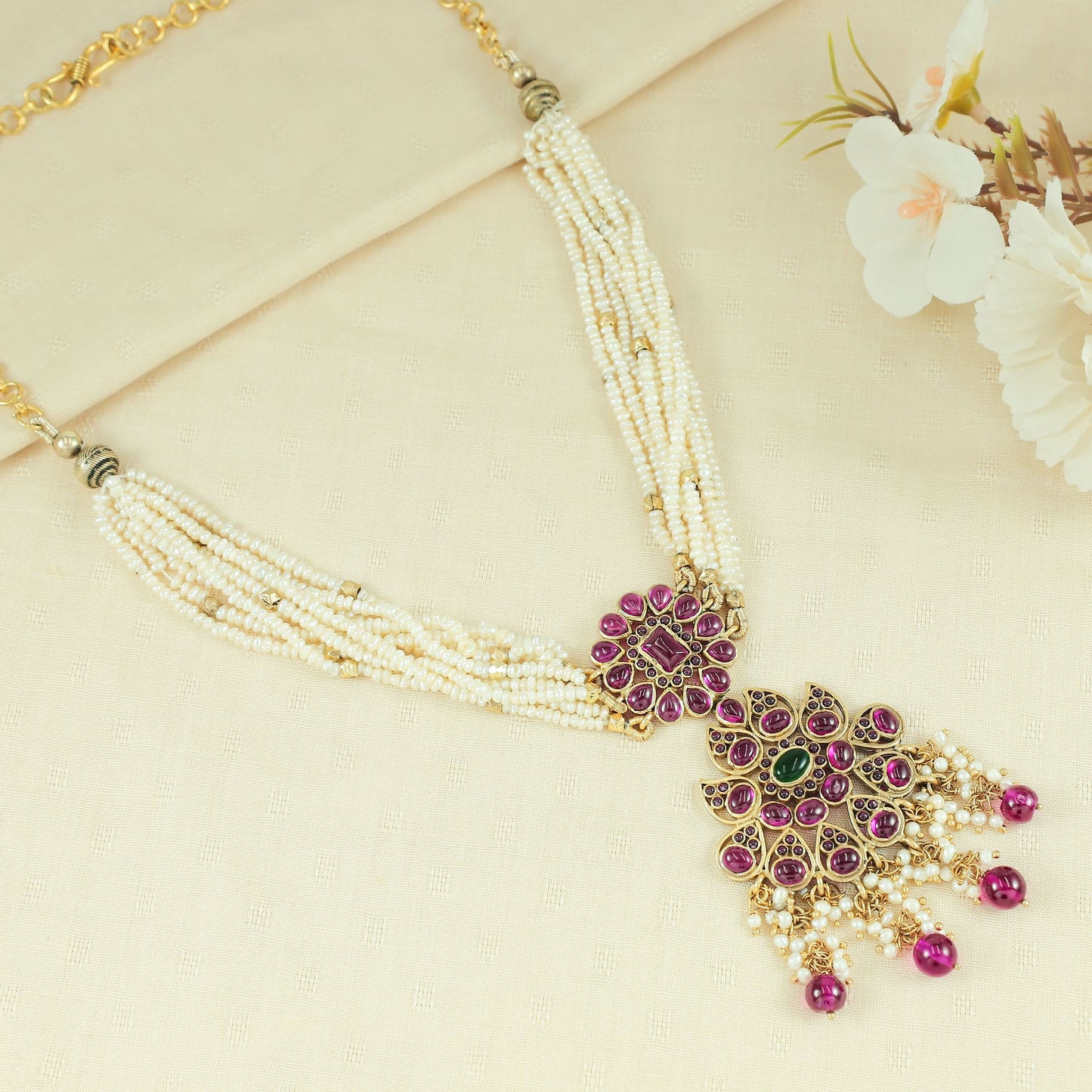 Niharika Pearl Blossom Silver Necklace