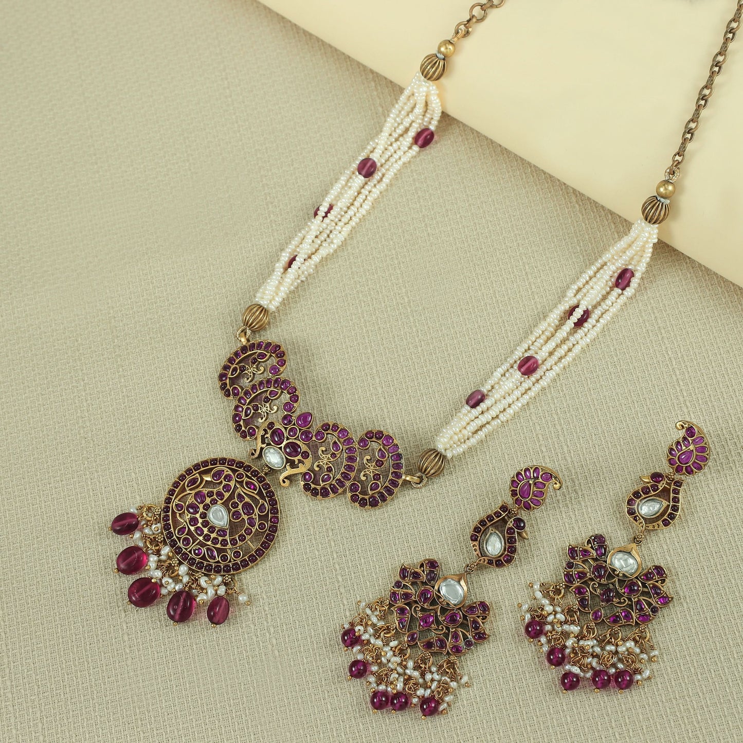 Ruhani Floral Design Silver Necklace Set