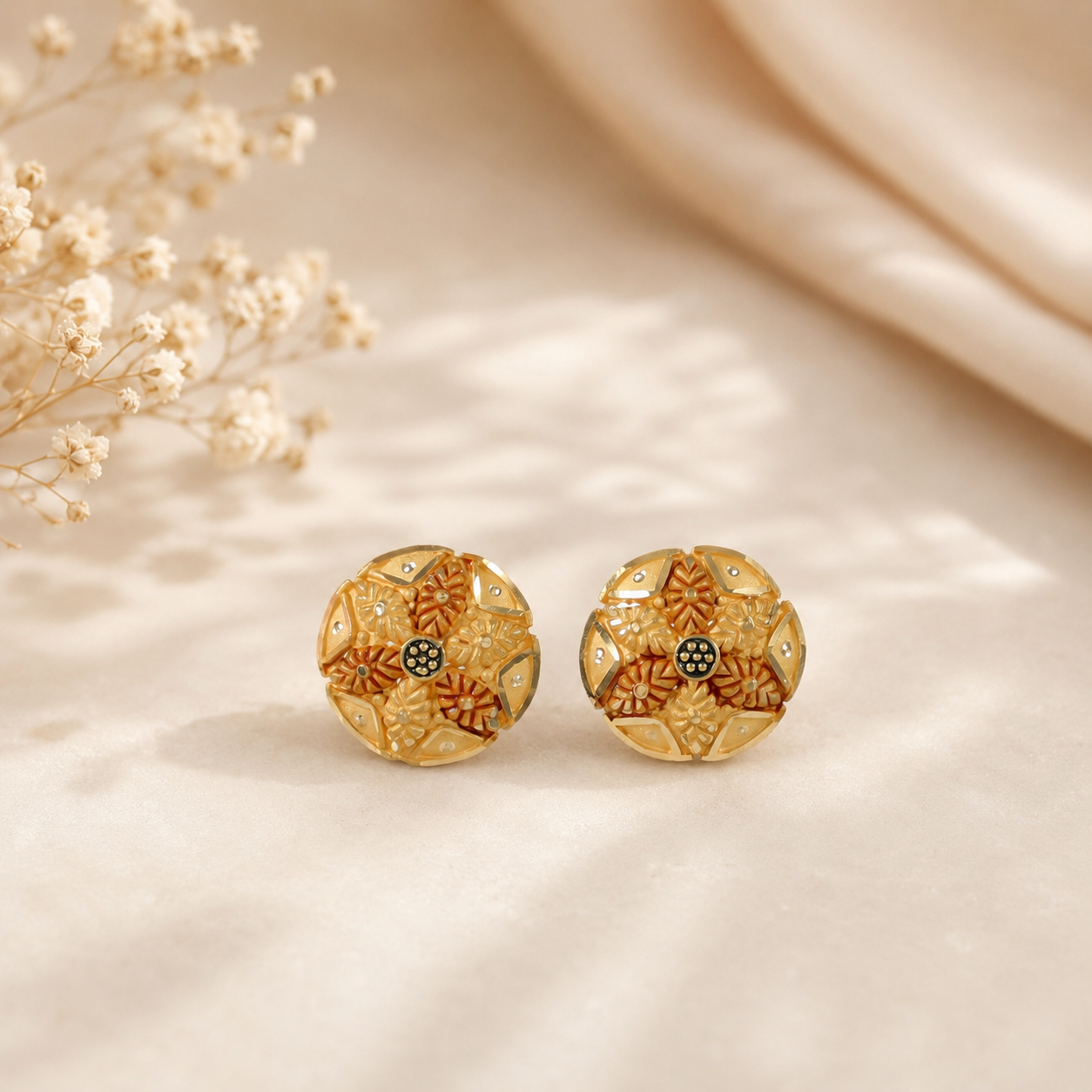 Trisha Antique Floral Gold Earrings
