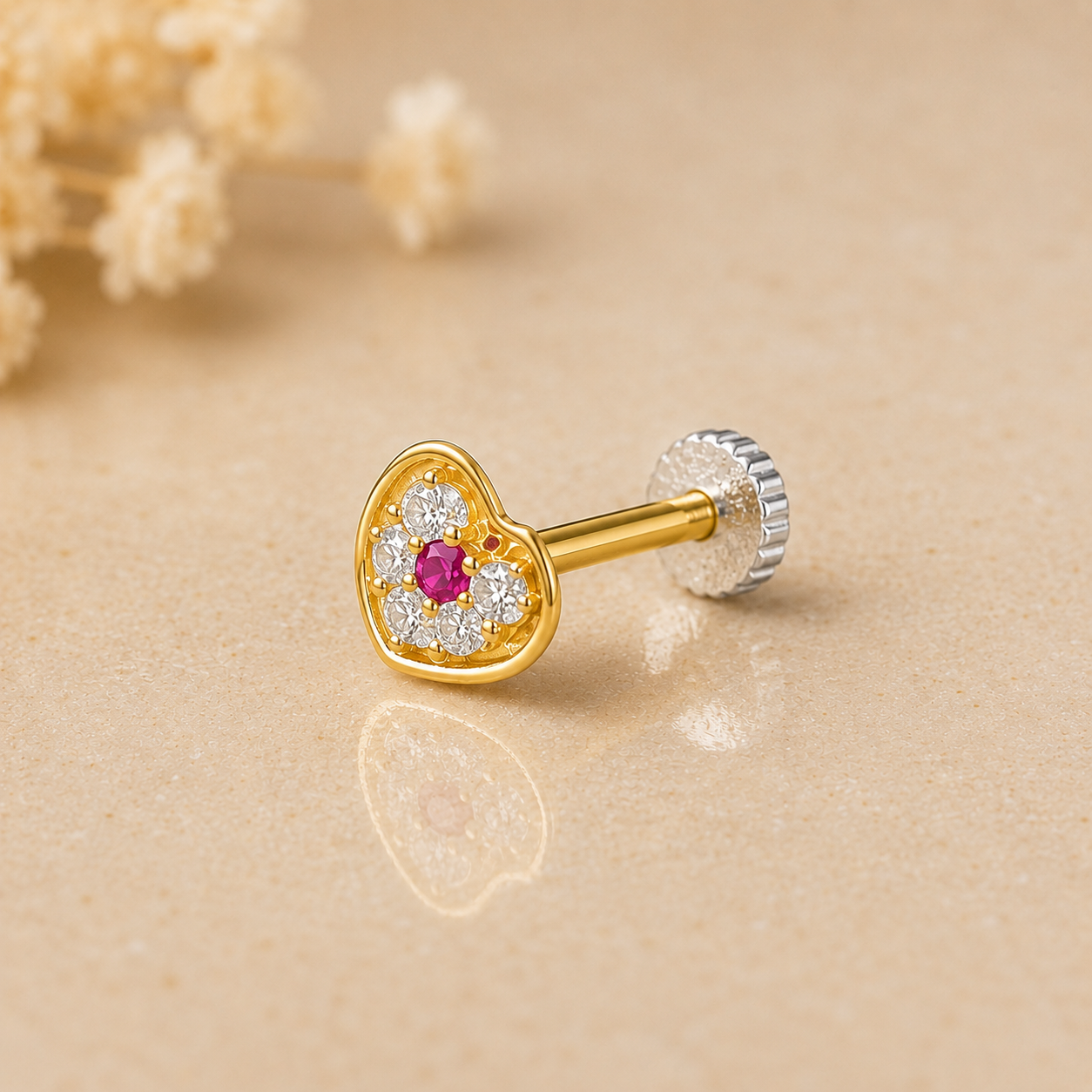Crystal Heart Gold Nose Pin