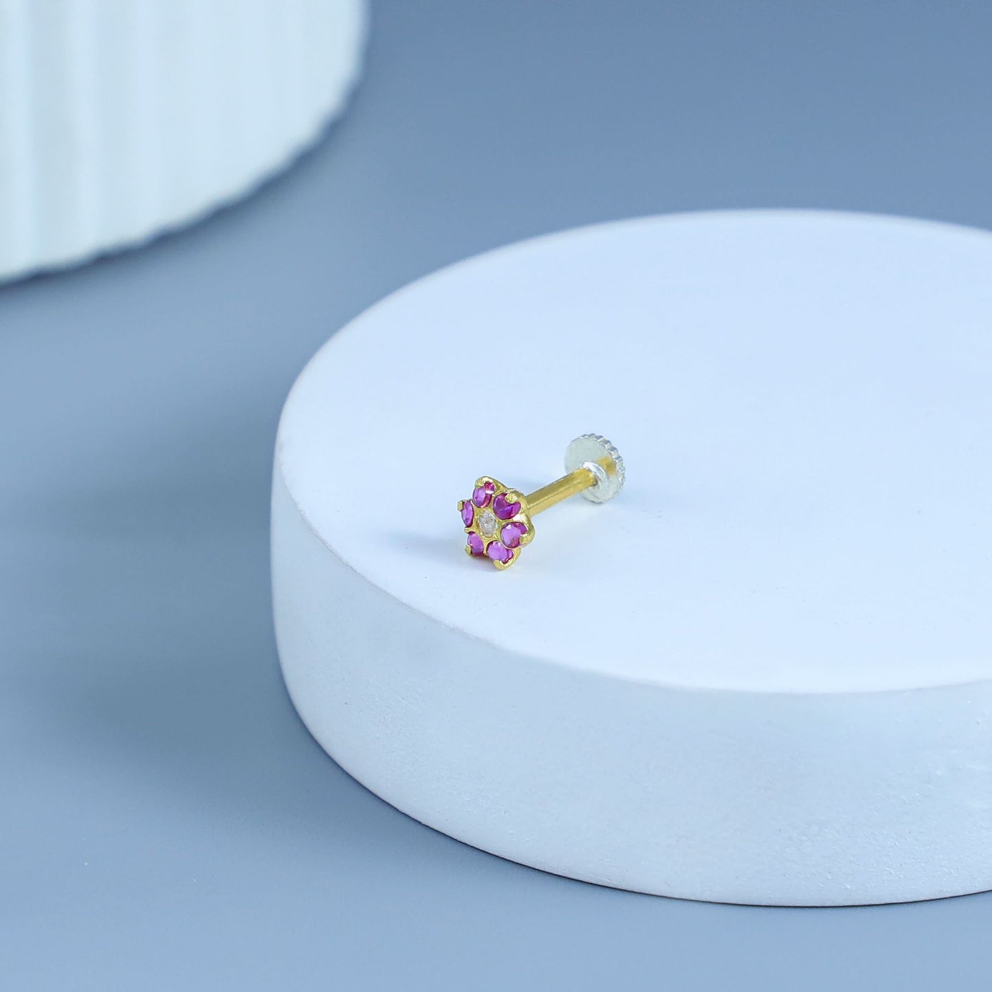 Pink Floral Glow Gold Nose Pin
