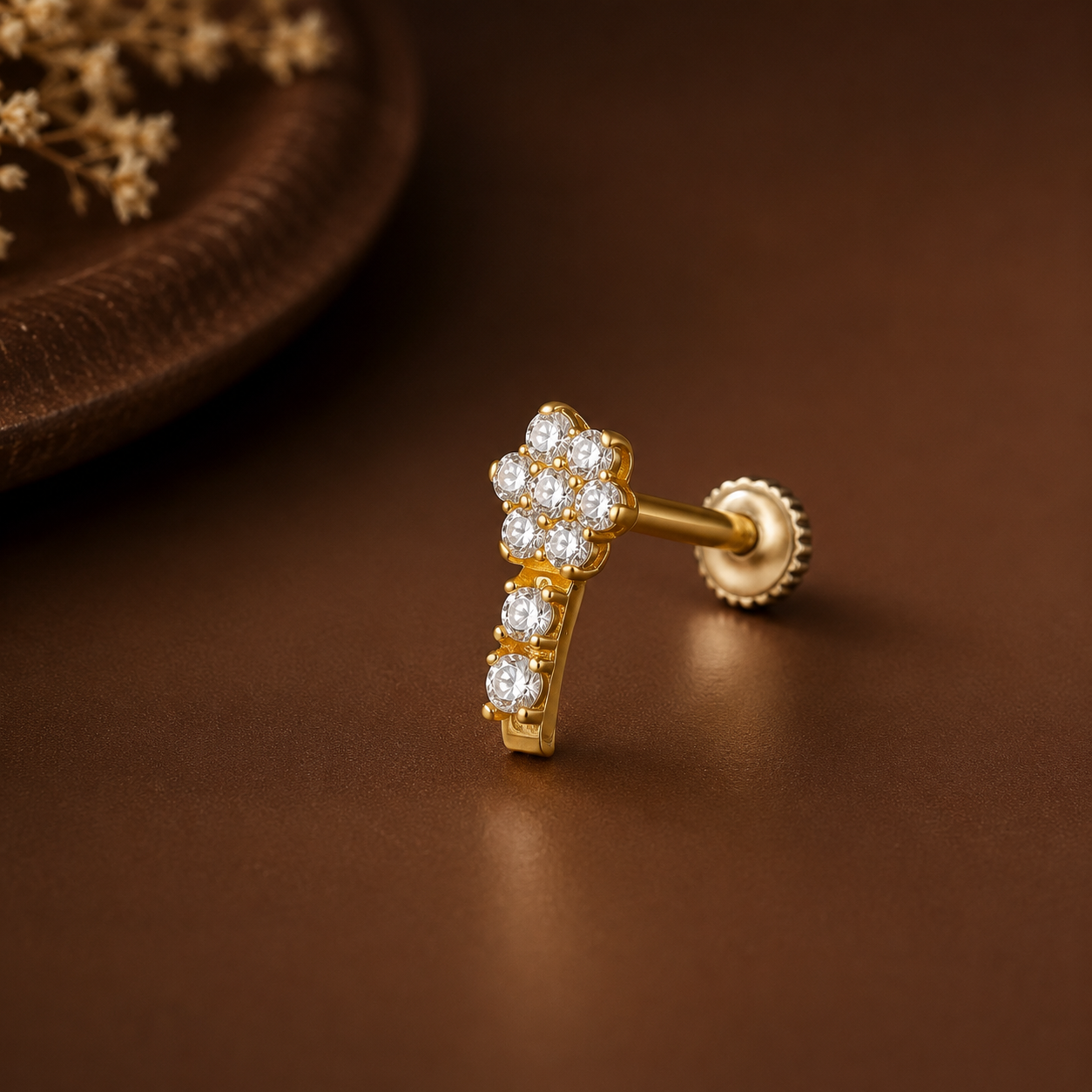 Samaira Floral Drop Gold Nose Pin