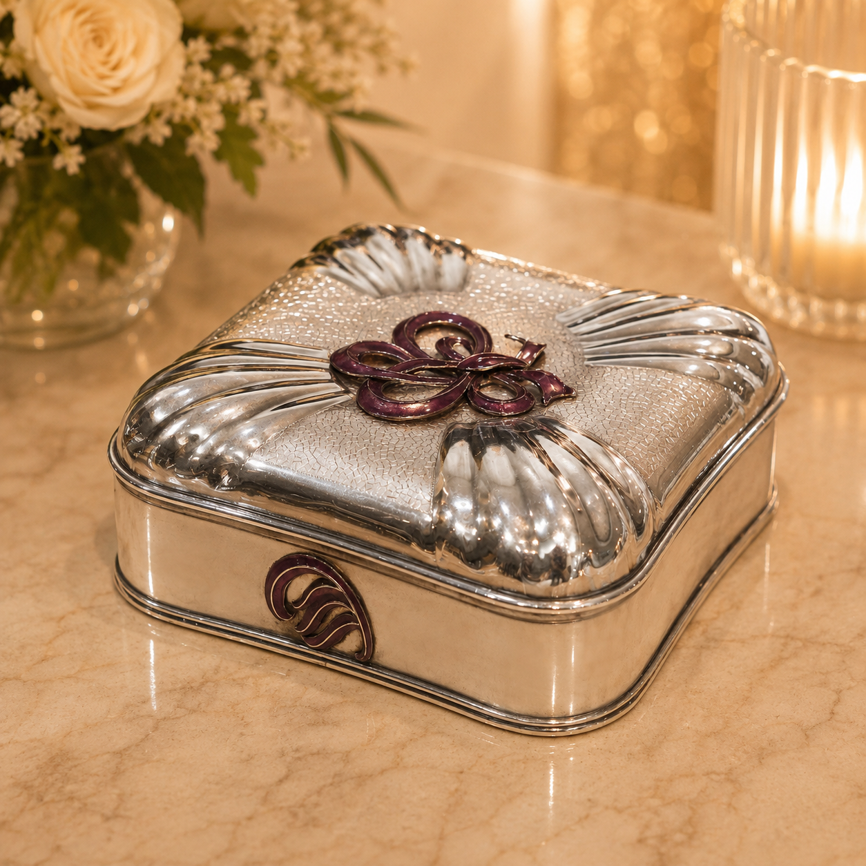 Artistic Enamel Crest Silver Box