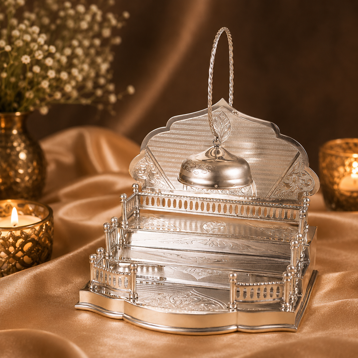 Charming Silver Singhasan