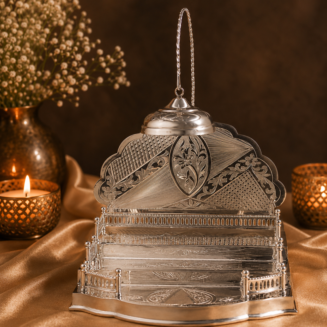 Elegant Silver Singhasan