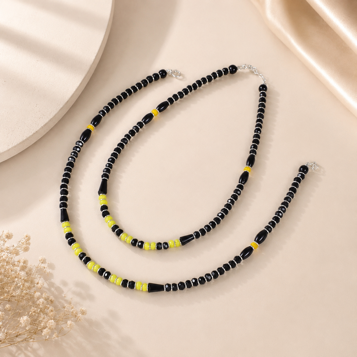 Tara Mystic Beads Silver Anklets