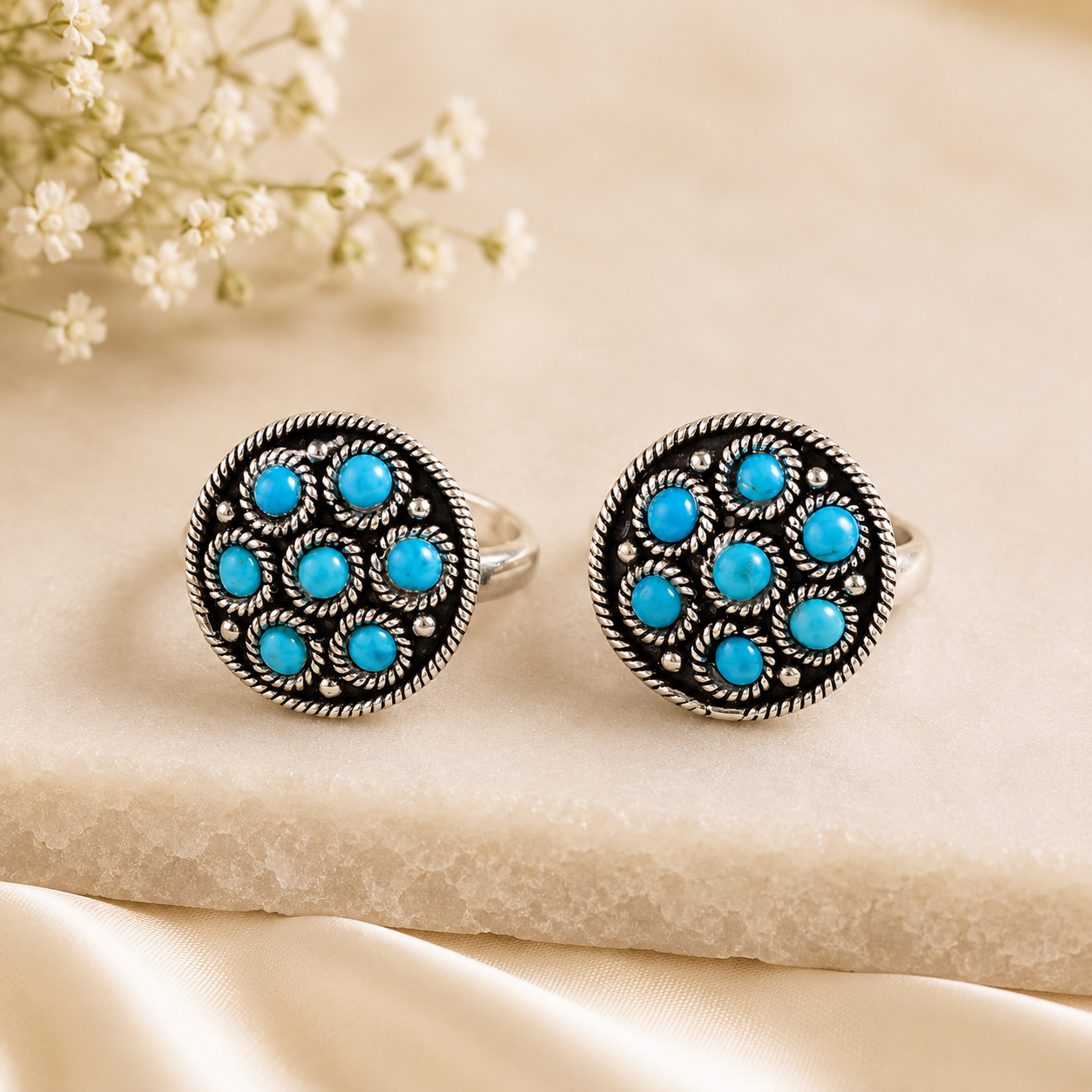 Ishita Tribal Blue Silver Toe Rings