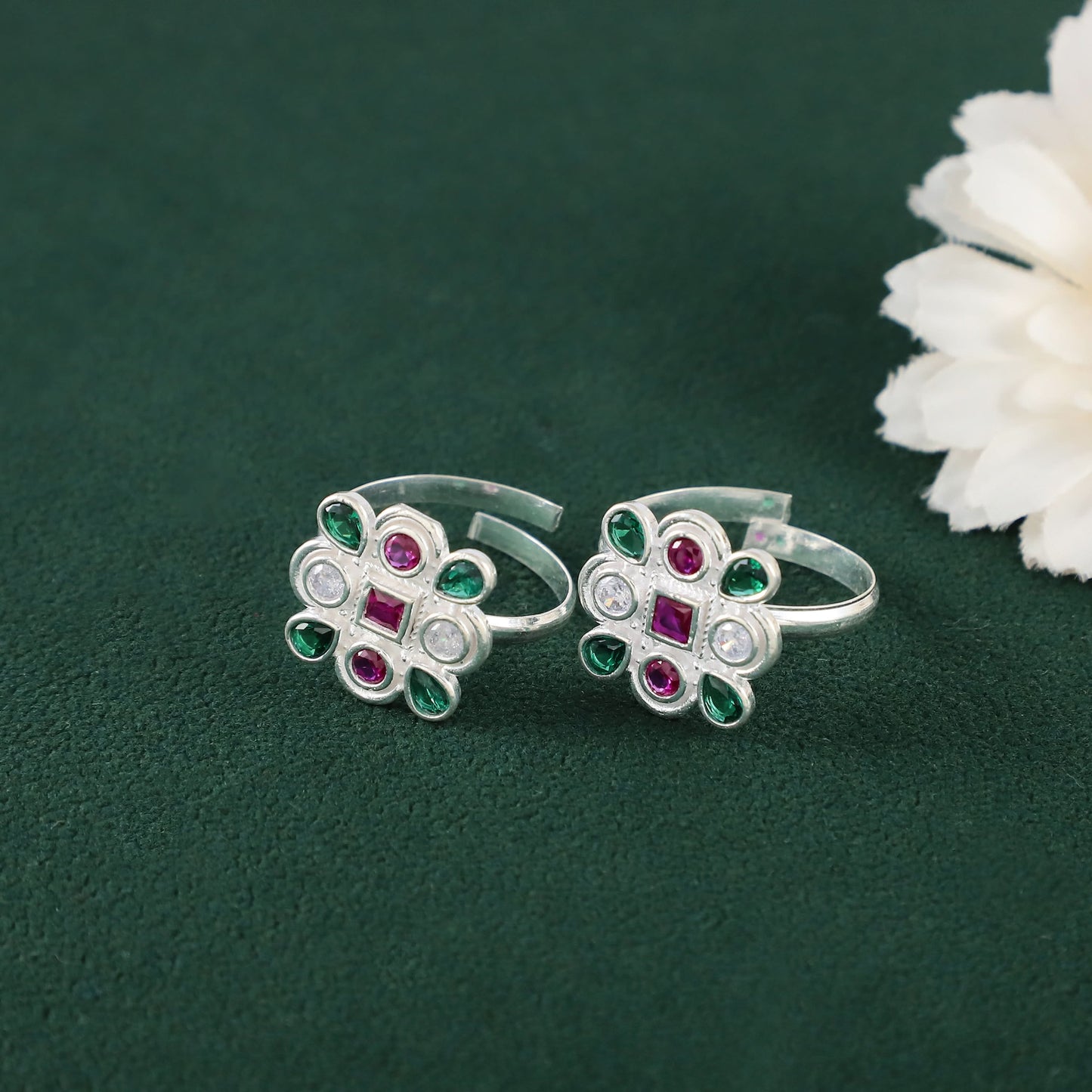 Meera Colorful Cluster Silver Toe Rings