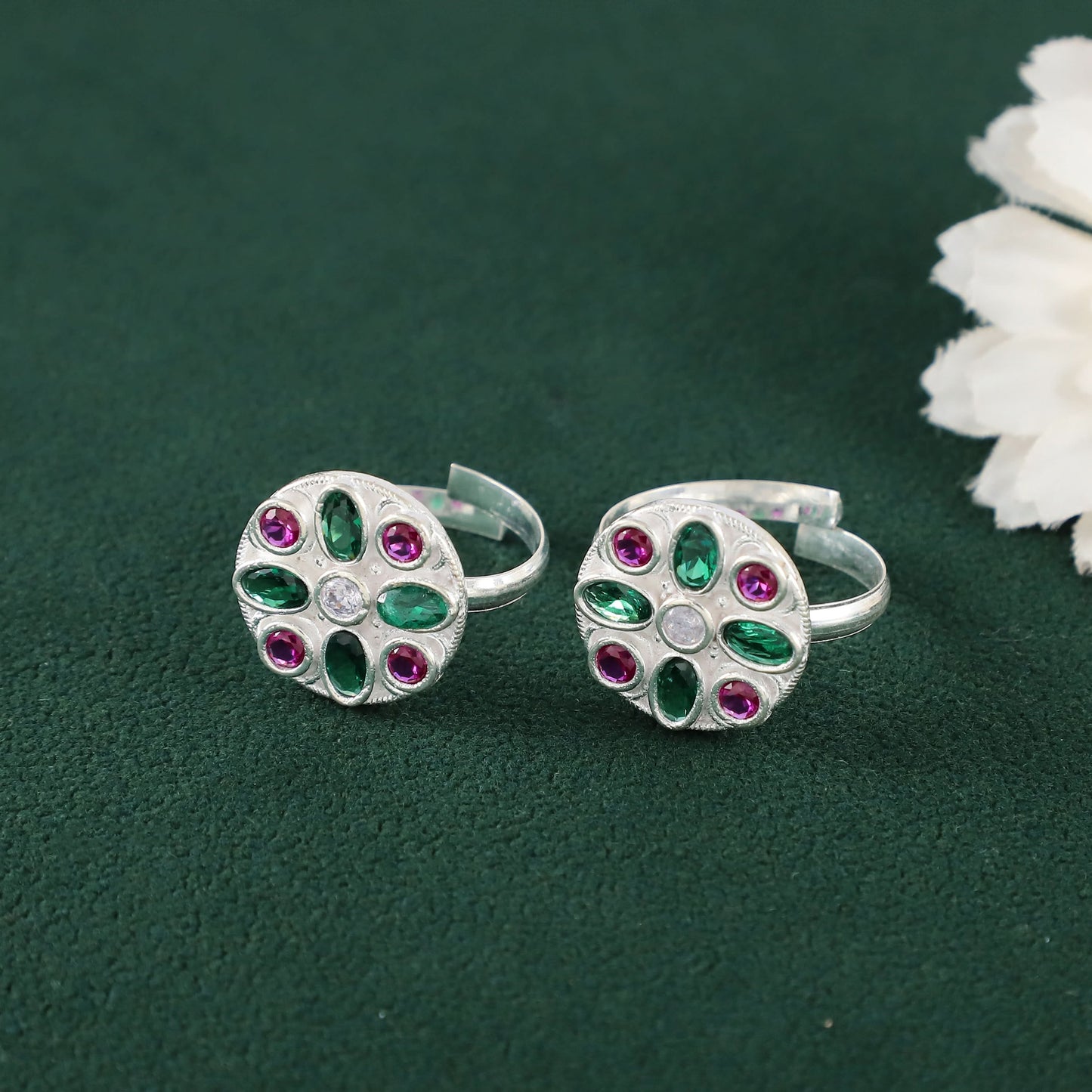 Mishita Crystal Bloom Silver Toe Rings