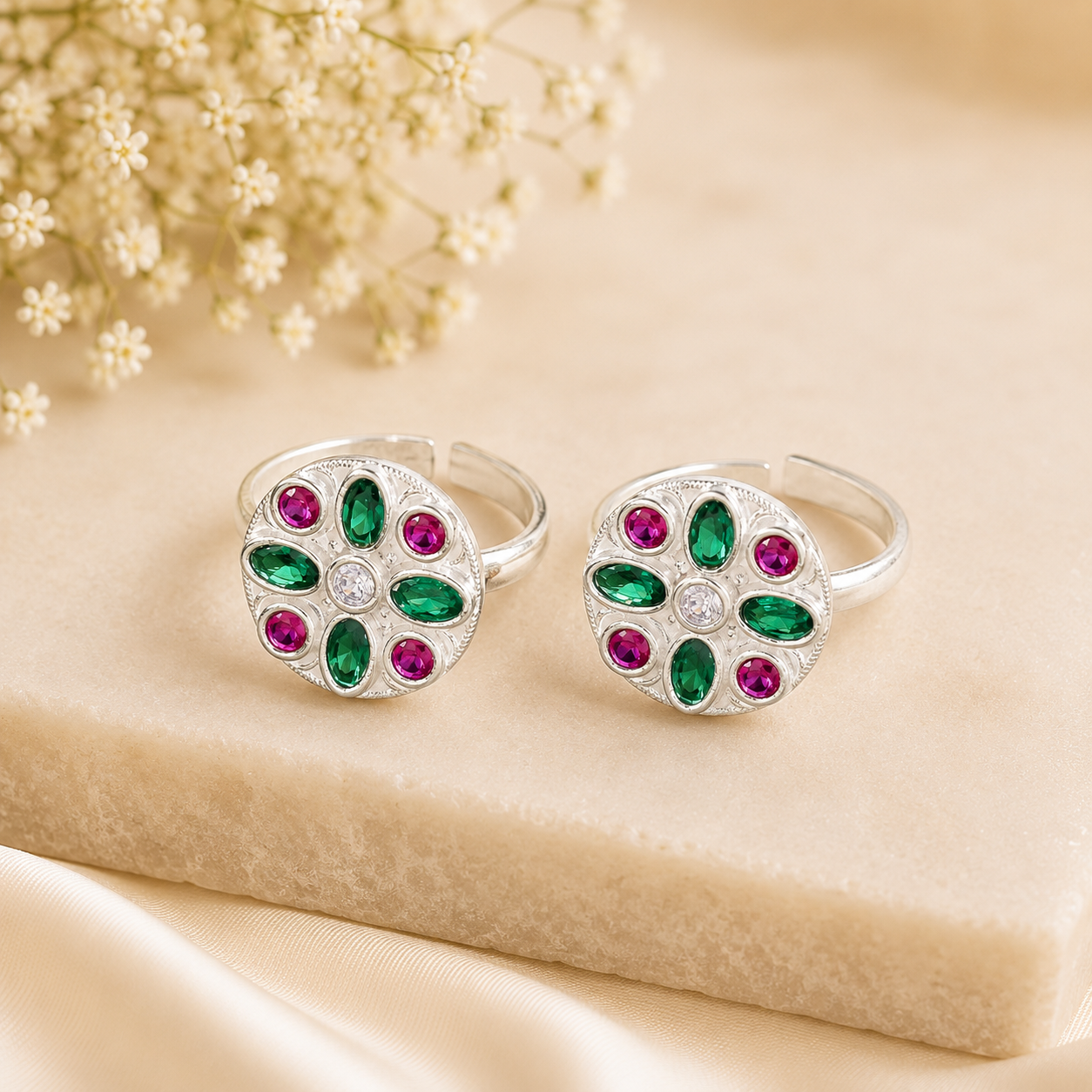 Mishita Crystal Bloom Silver Toe Rings