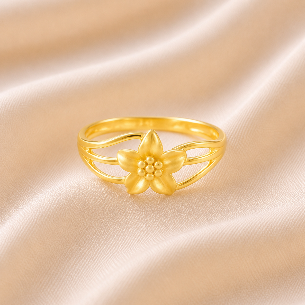 Anjali Five Petal Floral Gold Ring