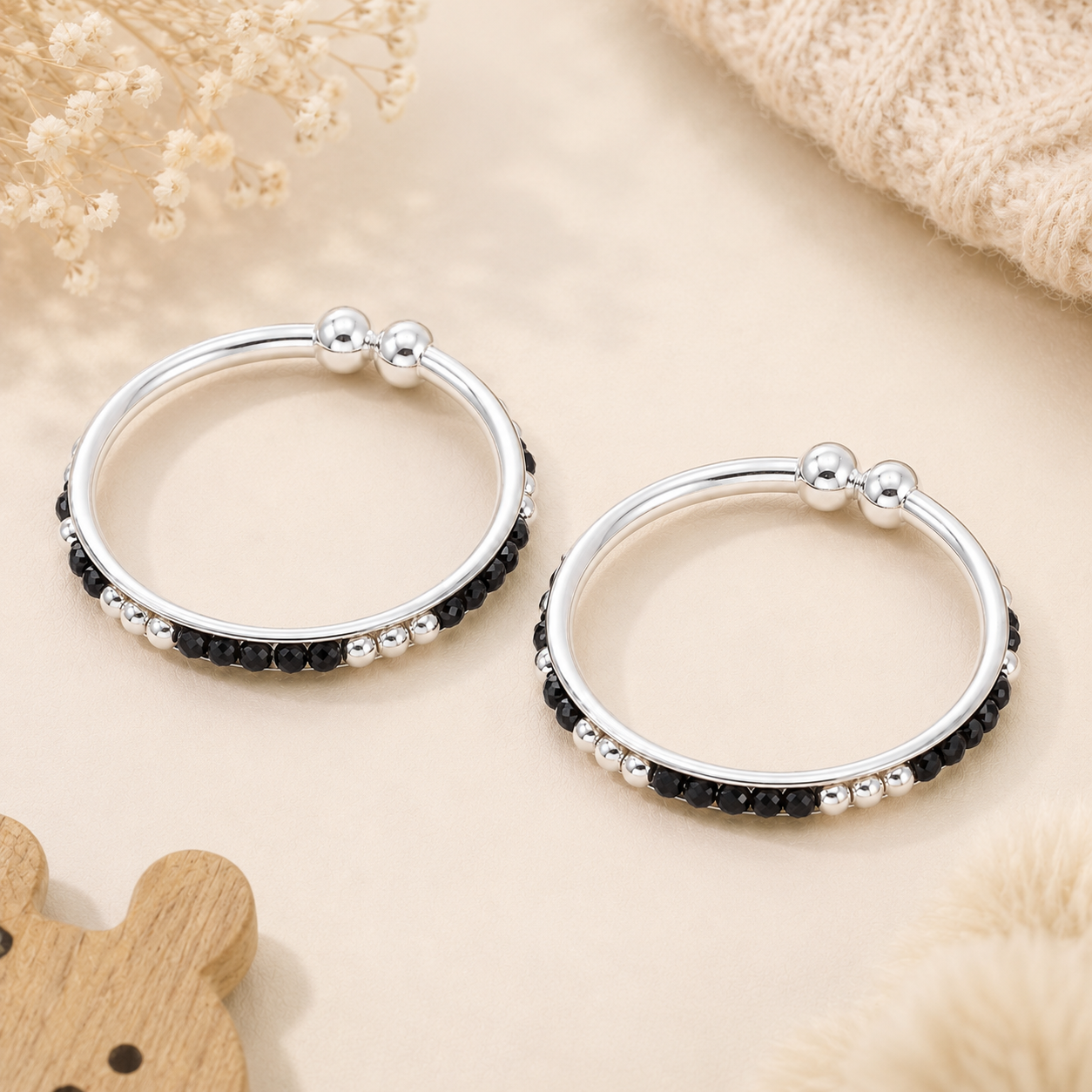 Shimmer Bead Silver Baby Nazariya Bangles