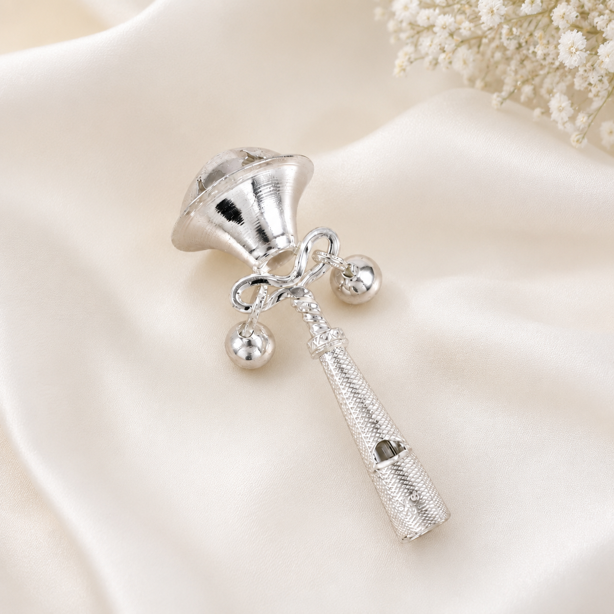 Tiny Chimes Silver Baby Rattle