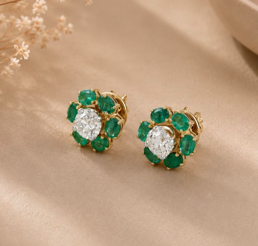 Emerald Bloom Diamond Studs