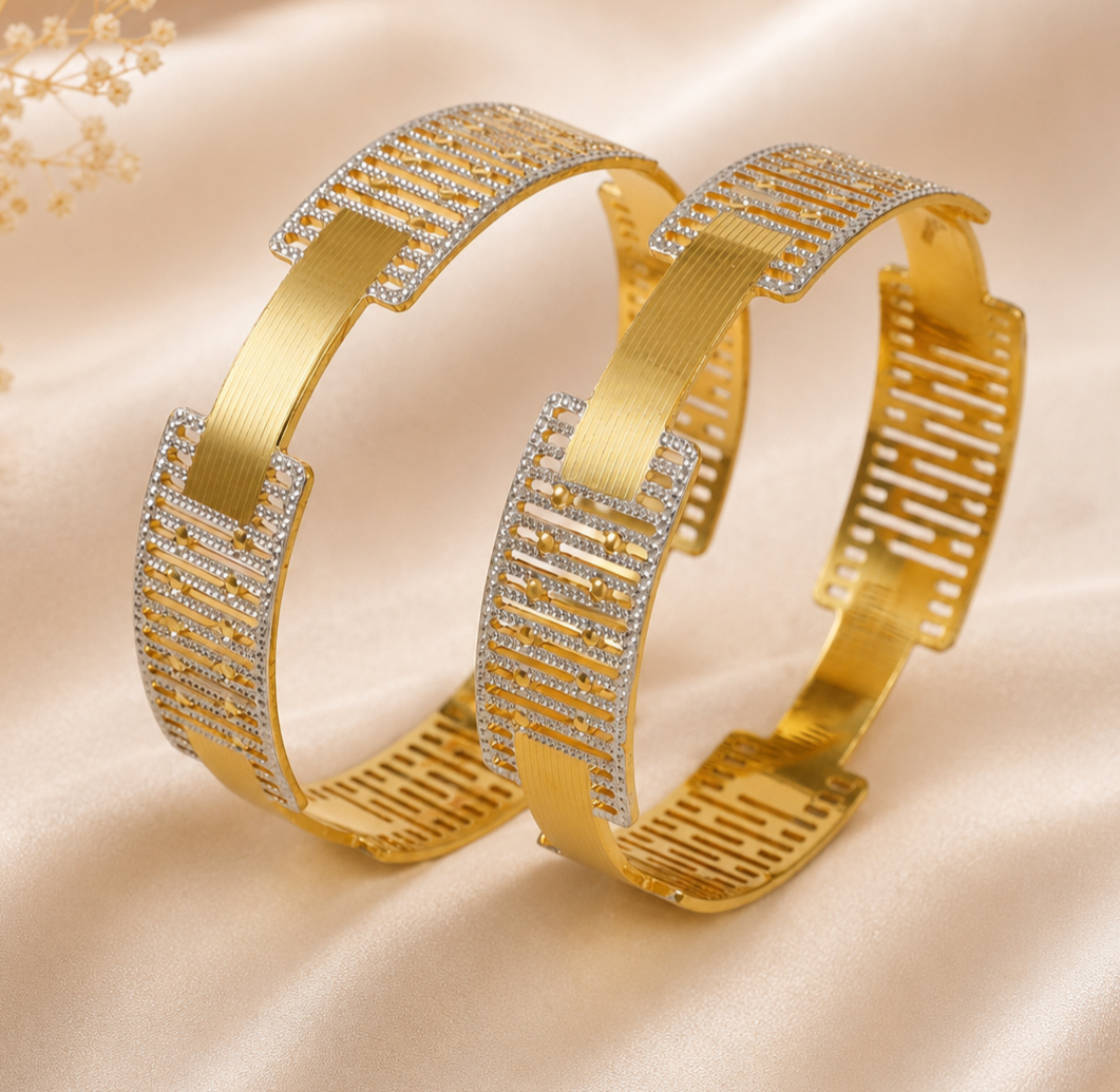 Contemporary Lattice Gold Bangles