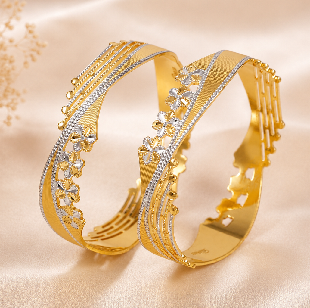 Floral Filigree Gold Bangles