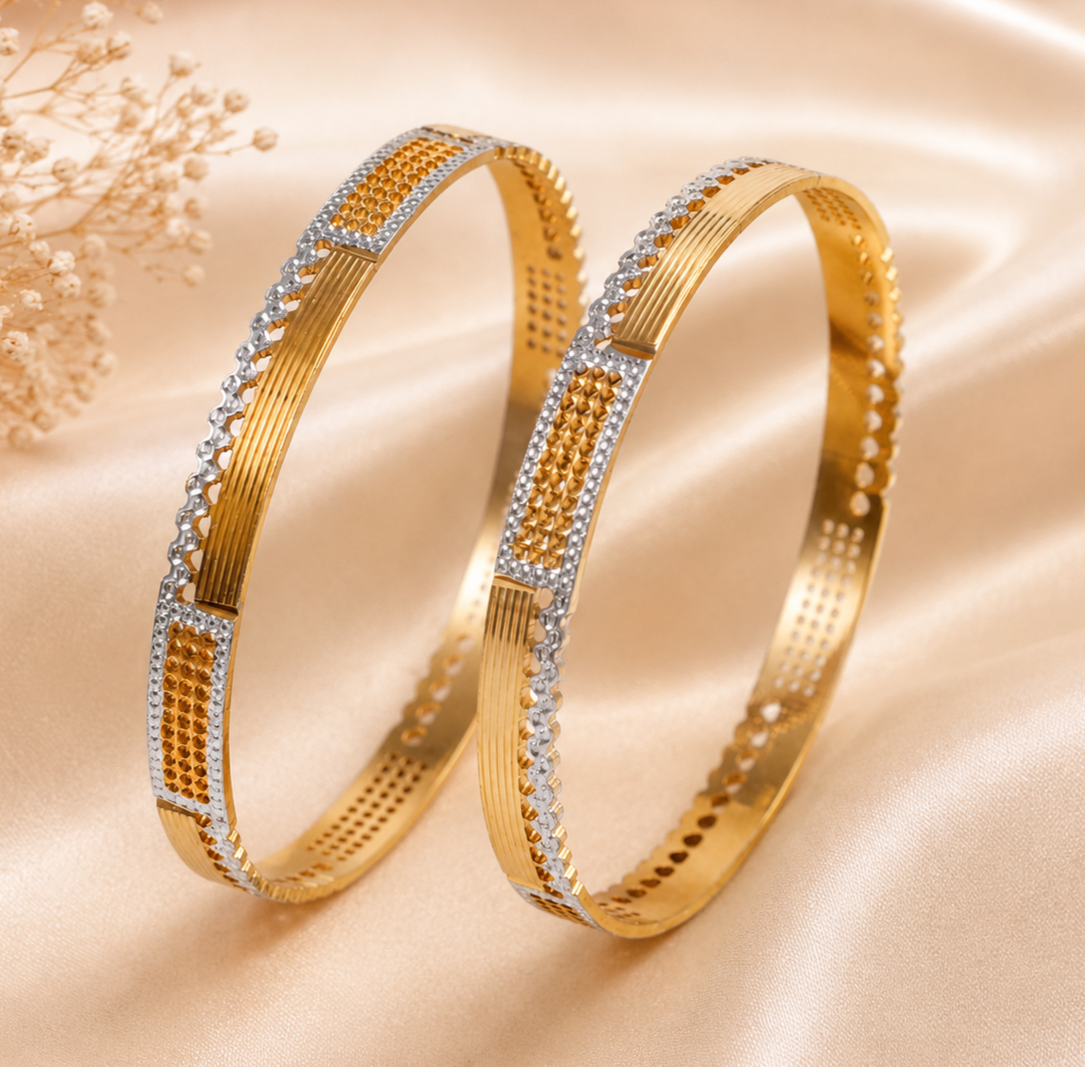 Textured Dual-Tone Gold Bangles