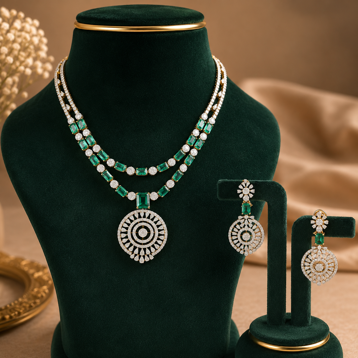 Zariya Emerald Radiance Diamond Necklace Set