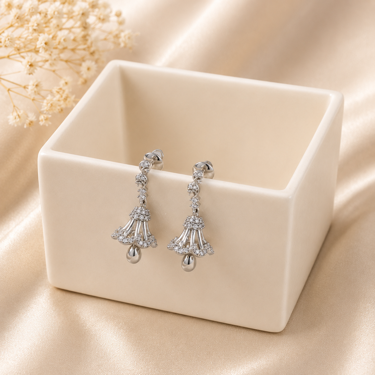Niya Graceful Drop Silver Jhumkis