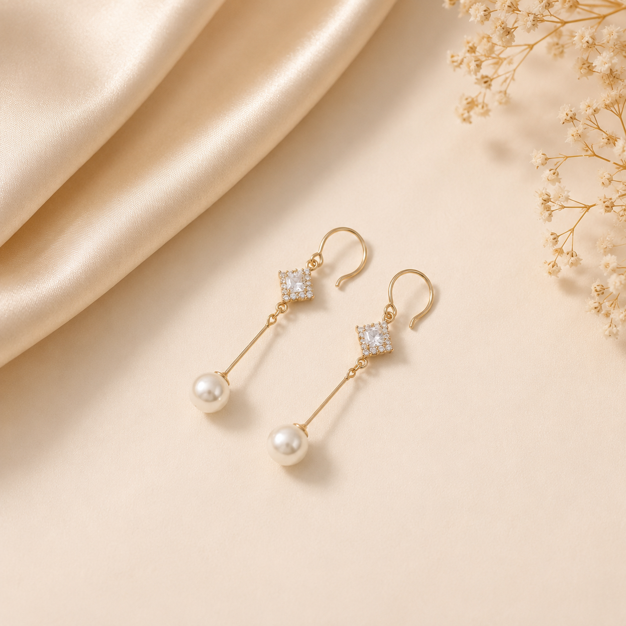 Luxe Pearl Danglers Silver Earrings