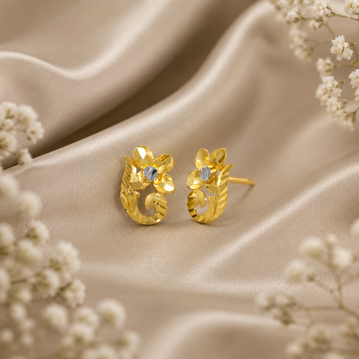 Saanvi Flower Charm Gold Earrings