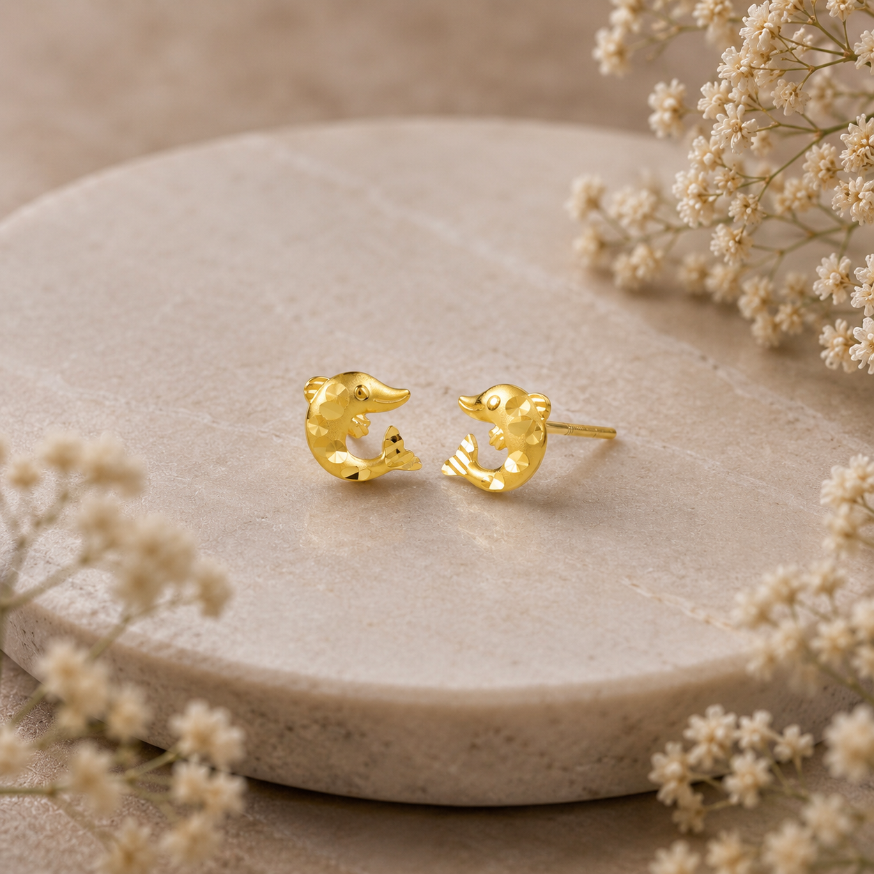 Nyra Dolphin Shine Gold Earrings