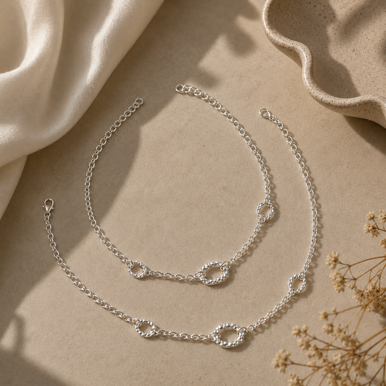 Vanshika Sleek Silver Anklets