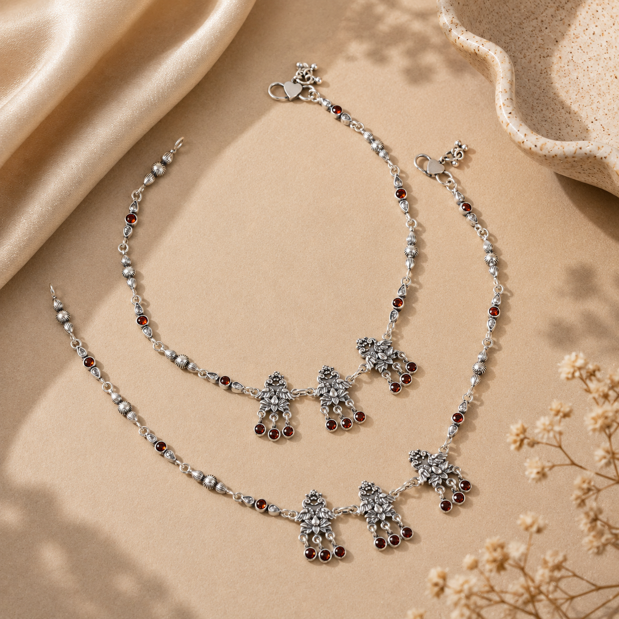 Gulnaar Charm Silver Anklets
