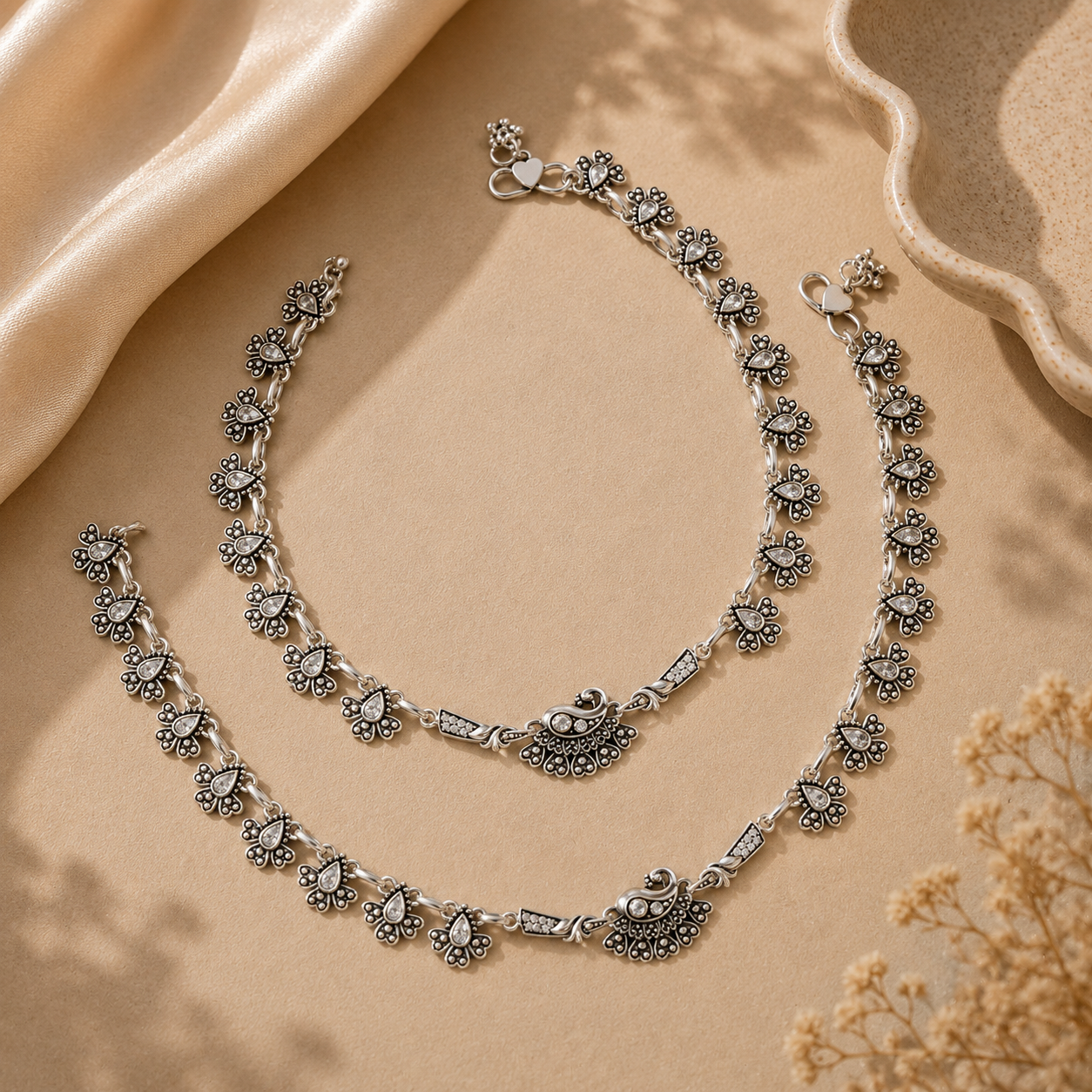 Mayurika Beautiful Silver Anklets