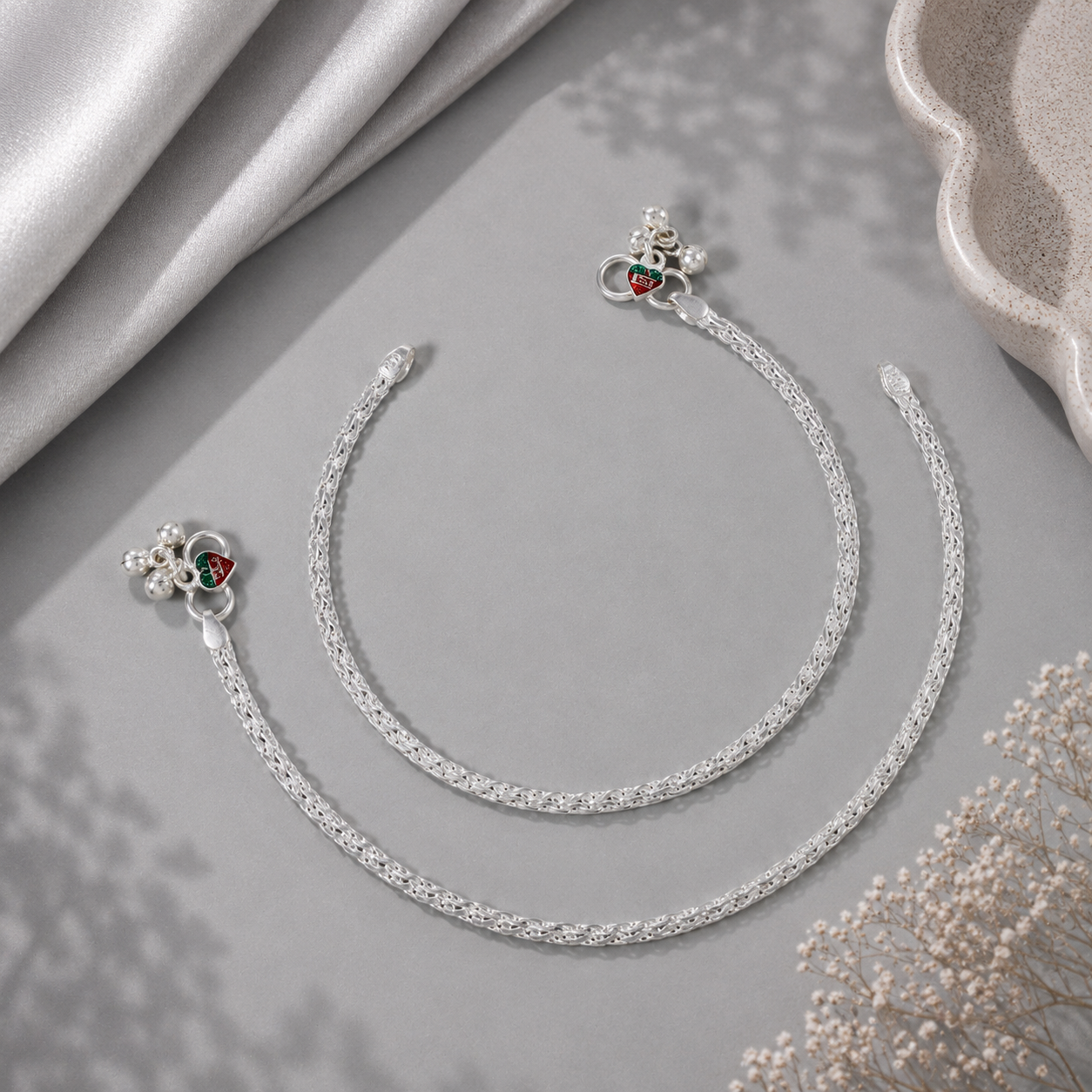 Elegant Braided Chain Silver Anklets