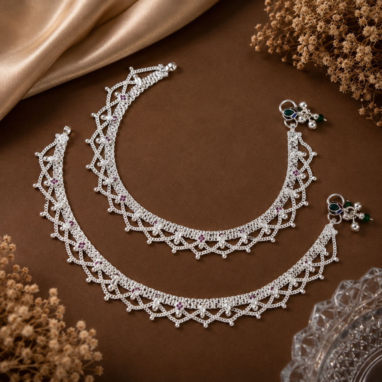 Meher Filigree Silver Anklets