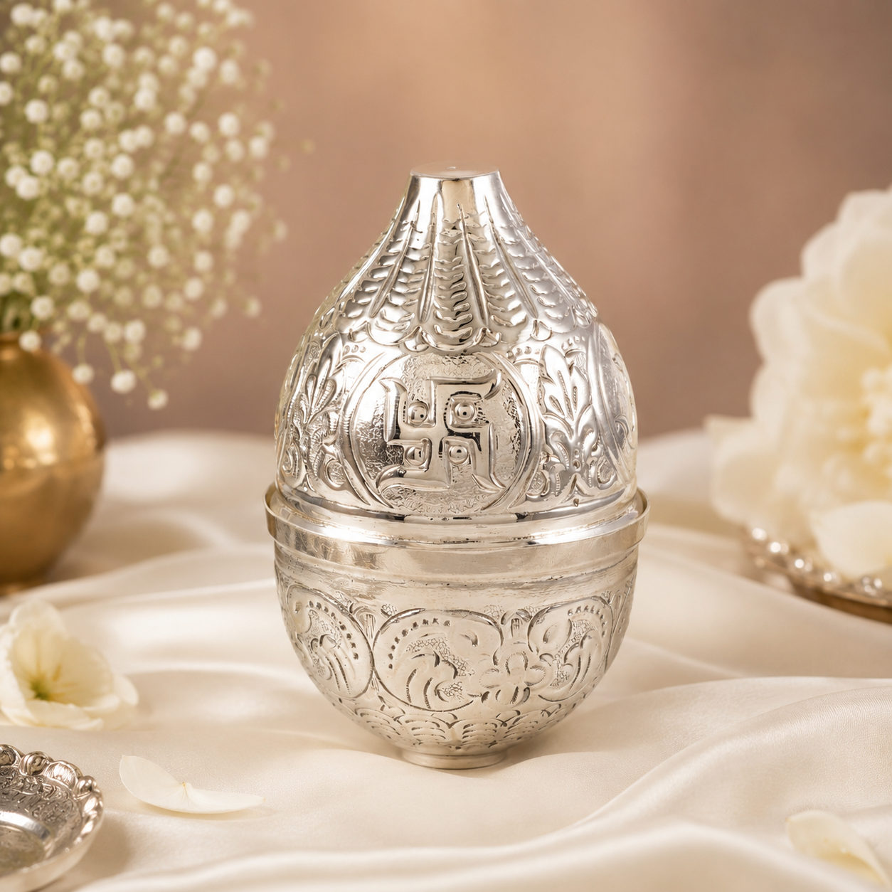 Shubh Swastik Silver Nariyal