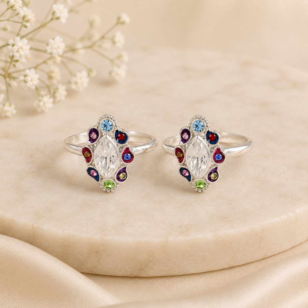Prism Bloom Silver Toe Rings