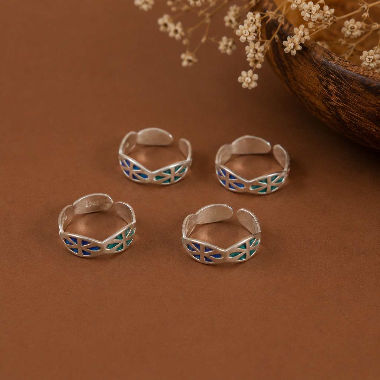 Turquoise Twist Silver Toe Rings