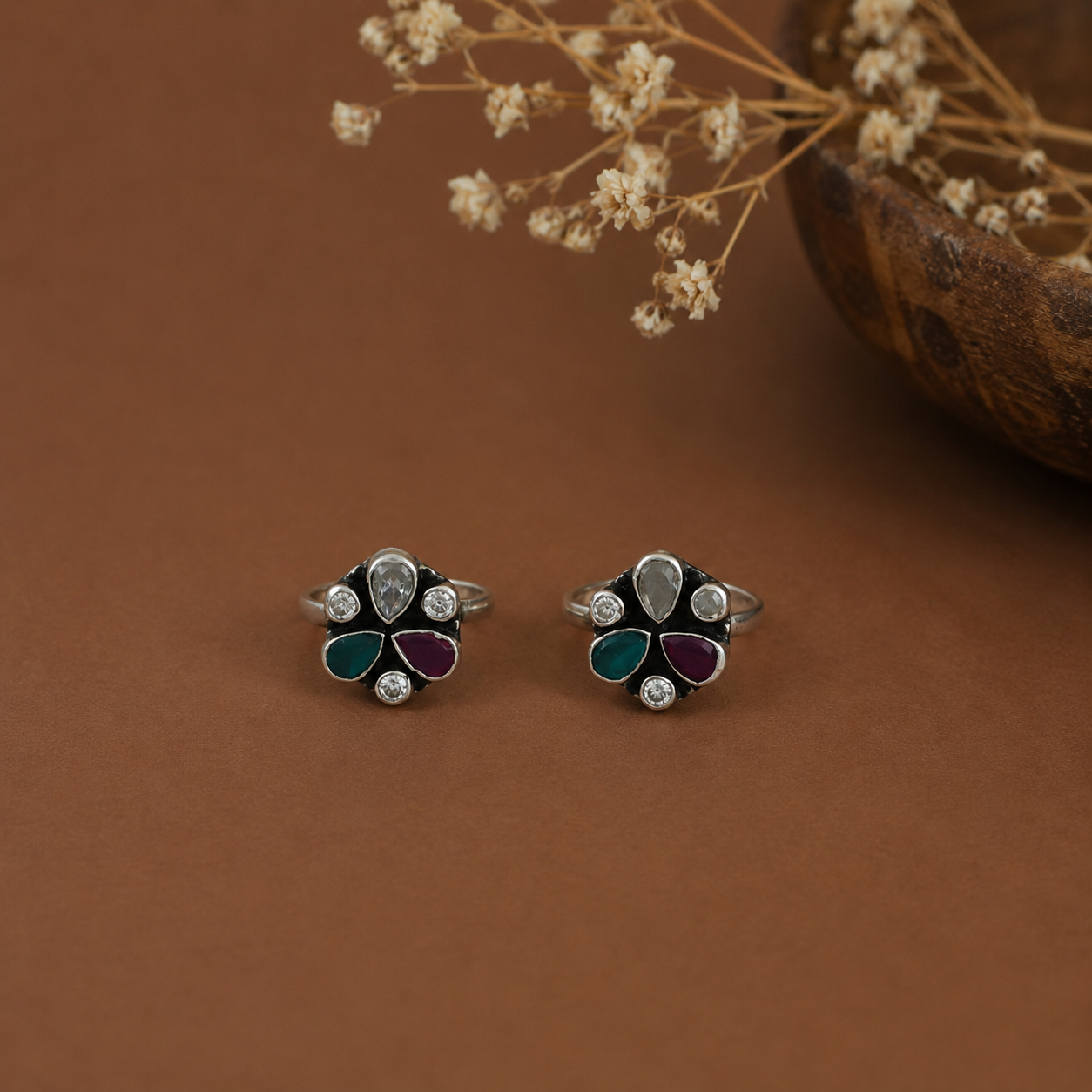 Antique Blossom Silver Toe Rings