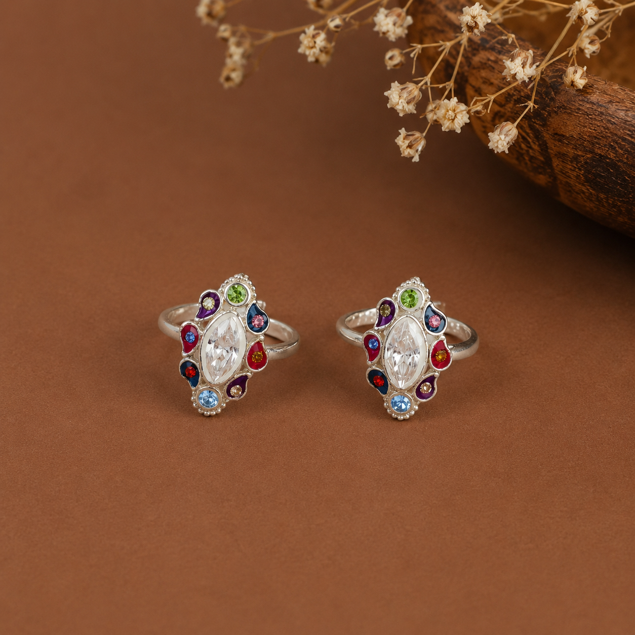 Bhavya Rainbow Silver Toe Rings