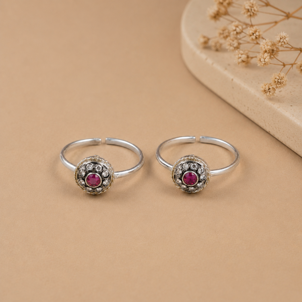 Zara Gem Blossom Silver Toe Rings