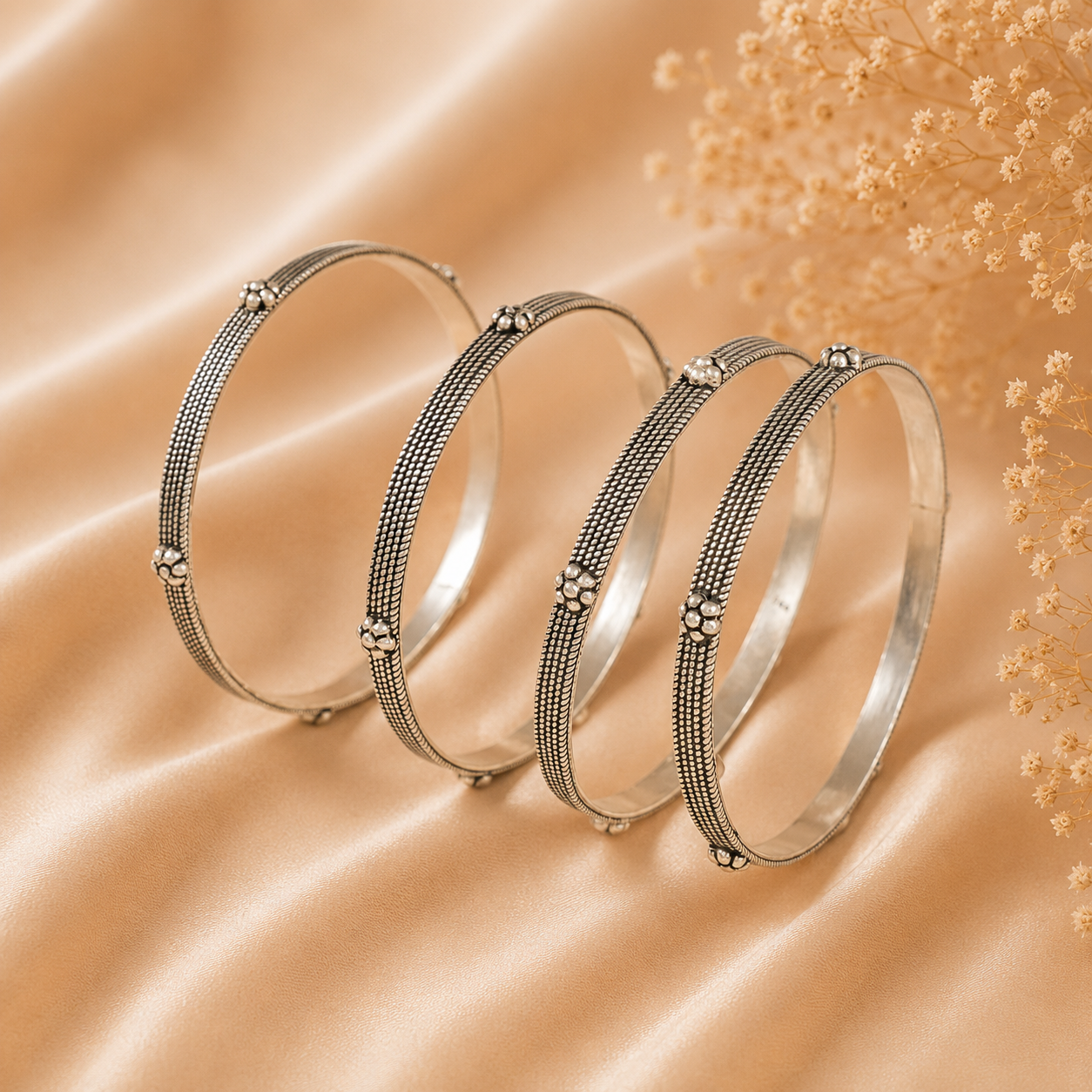 Myra Bead Elegance Silver Bangles